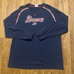Vintage Majestic Atlanta Braves Shirt Men 2XL Blue Baseball MLB